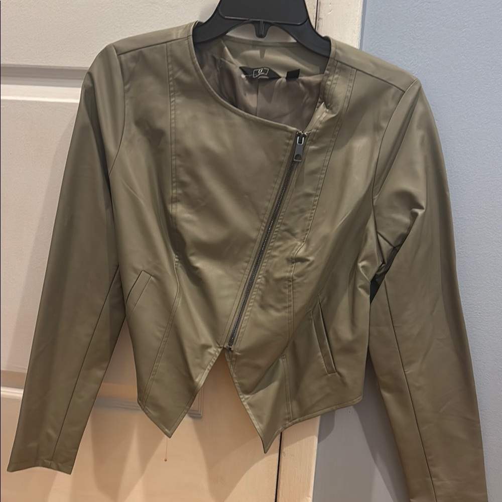 Blank NYC Green Leather Moto Jacket Asymmetrical Design